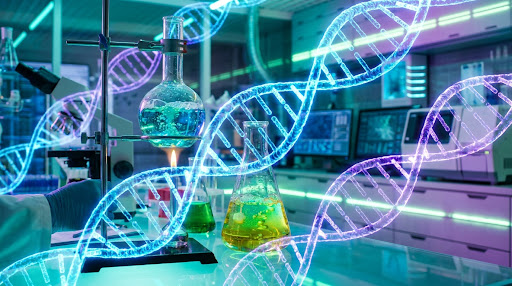 Lab with DNA overlays